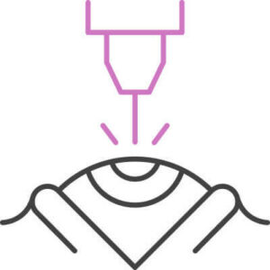 Line art icon of a laser device emitting light onto an eye, representing LASIK eye surgery