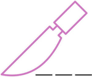Pink line art icon of a surgical blade or scalpel, representing limbal relaxing incision surgery