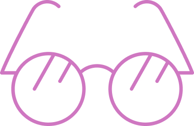Line icon of a pair of eyeglasses, representing corrective lenses for refractive miss.
