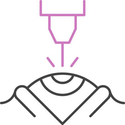 Line icon of a laser beam directed at an eye, representing YAG laser or LASIK treatment.